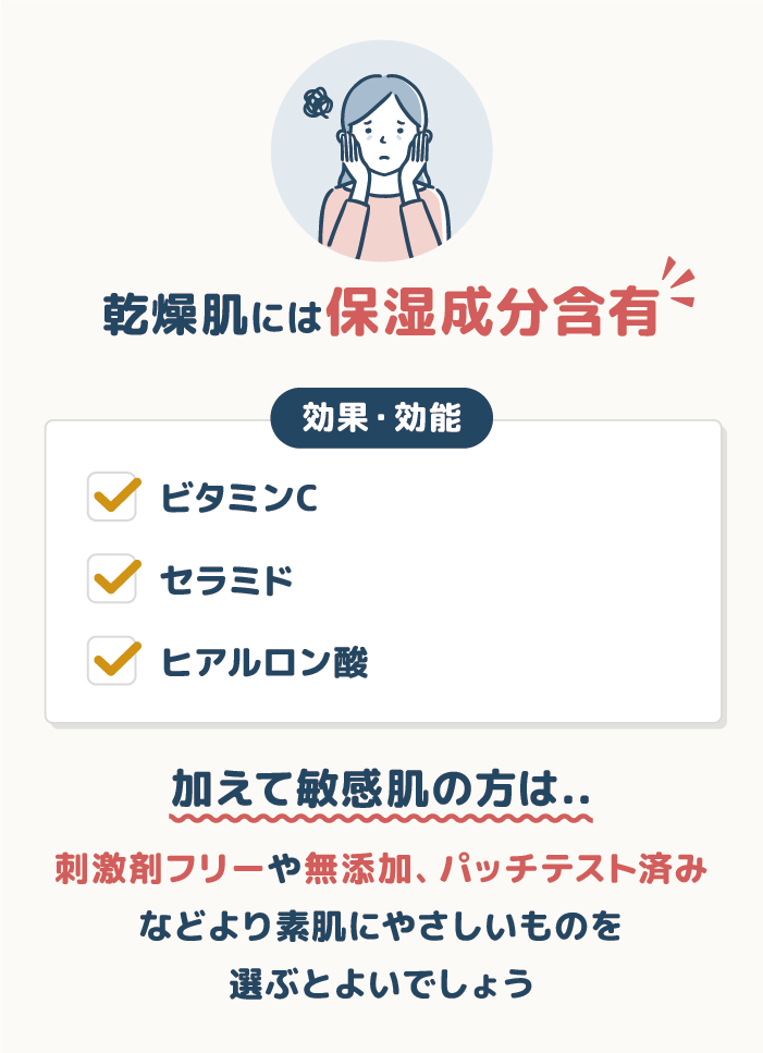 乾燥肌の症状には保湿成分含有