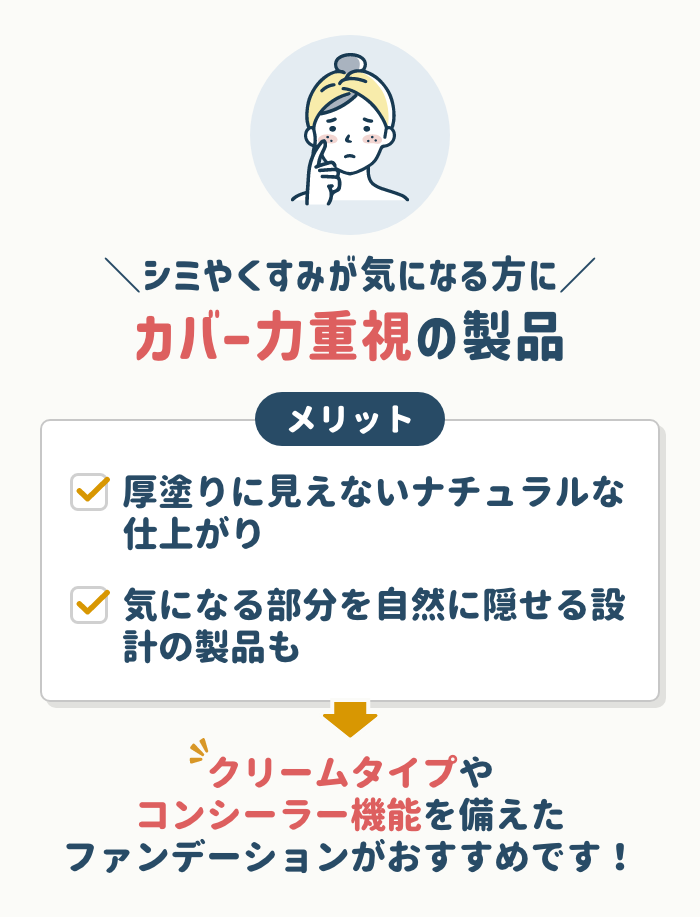 シミやくすみが気になる方にはカバー力重視の製品